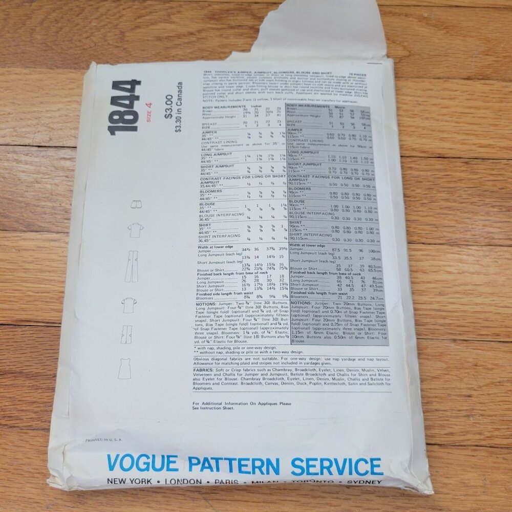 Little Vogue Toddlers Transfer Togs Sewing Pattern 1844 Size 4 Vintage Set - Picture 11 of 12